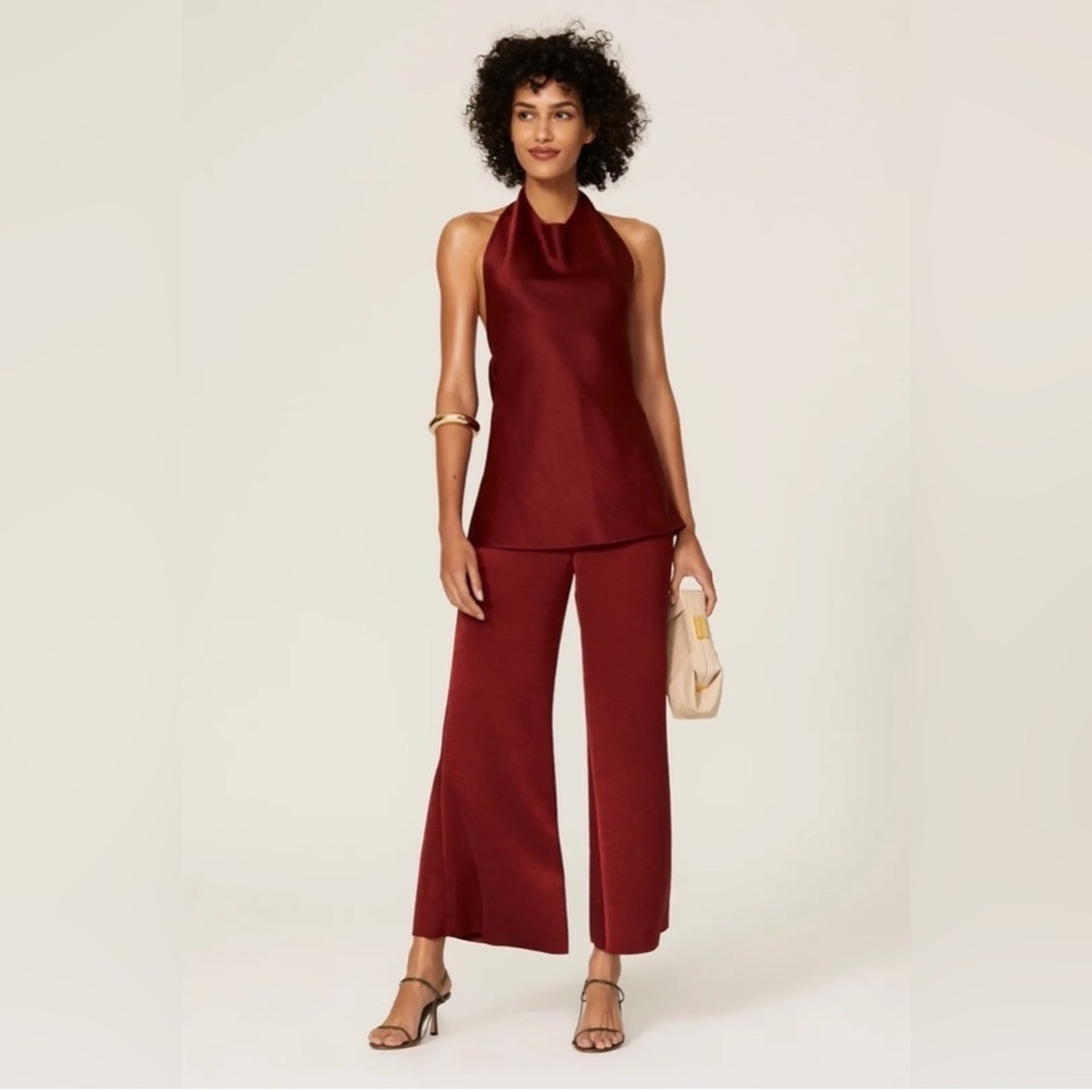 VINCE Satin High Rise Wide Leg Flare Trouser Pants Crimson Size 6 NWT